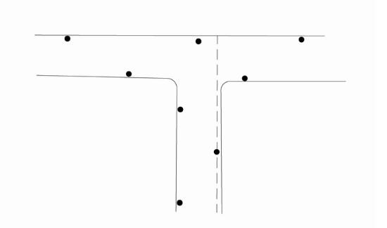 T型交叉路口路灯杆和灯具设置示意图