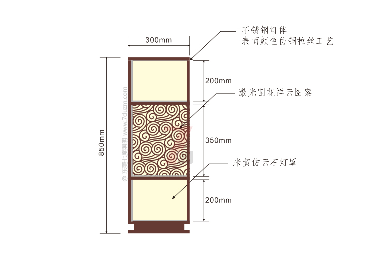 七度照明2020新款新中式祥云矮柱柱头灯850mm高尺寸示意图