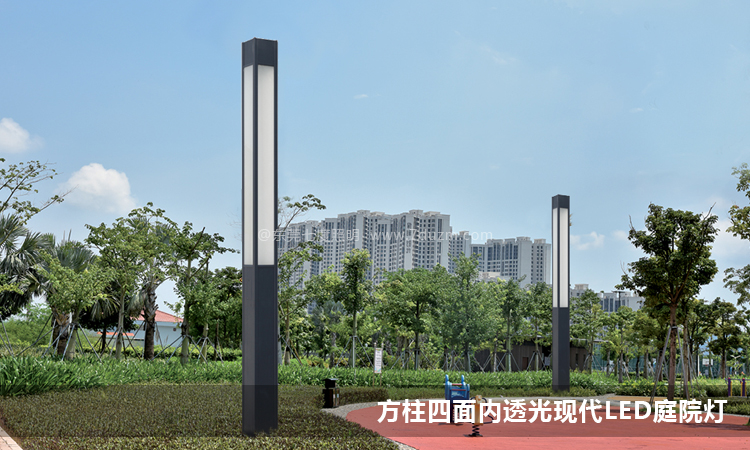 园林现代4米方形LED景观灯柱公园安装效果